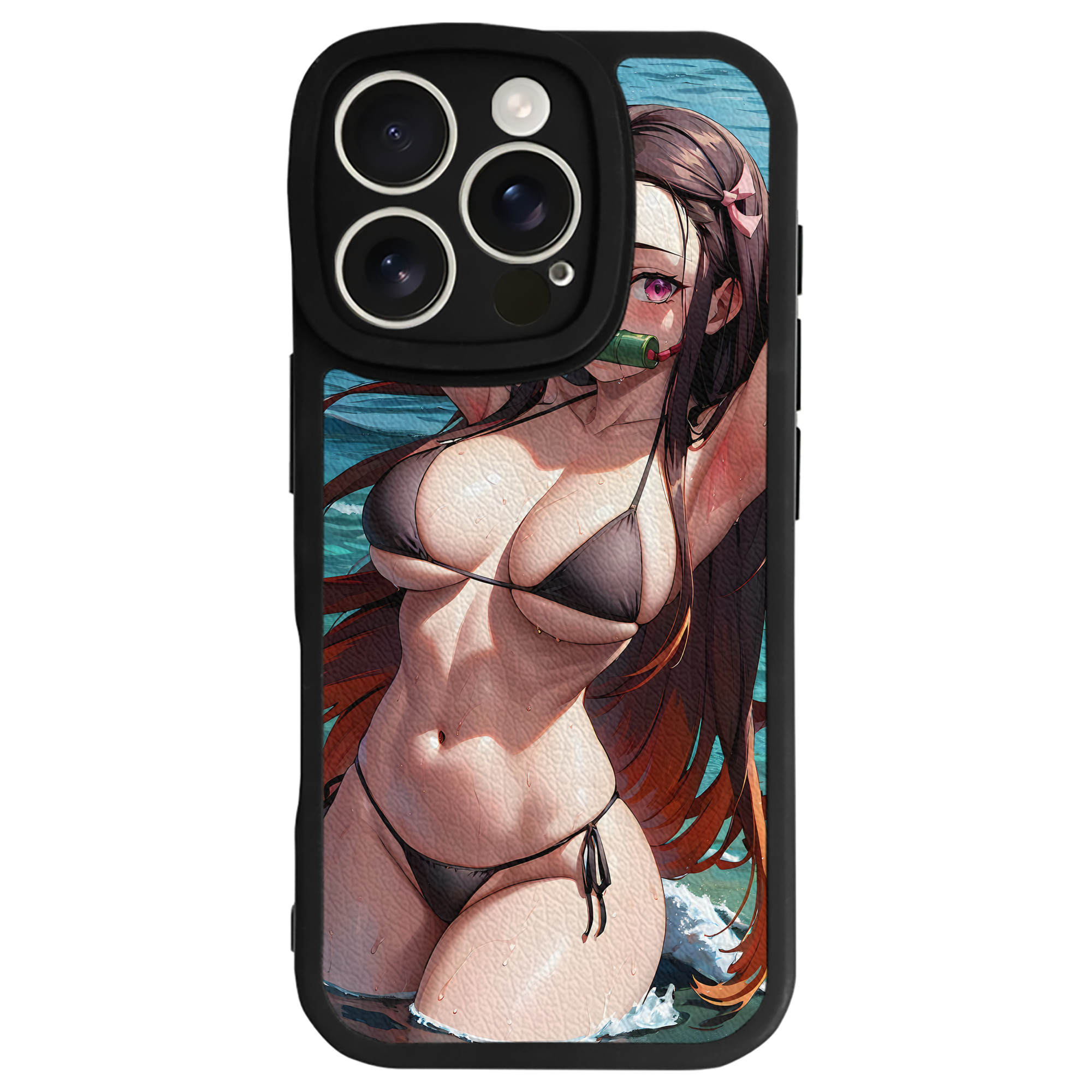 （画像用） 鬼滅の刃（きめつのやいば）竈門 禰󠄀豆子／かまど ねずこ Kamado Nezuko 【iPhone 16シリーズ対応】シリコンスマホケース（レザー調） 材質：シリコン